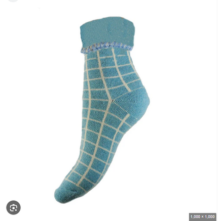 Wool Blend * Green & Cream Check Cuff Socks