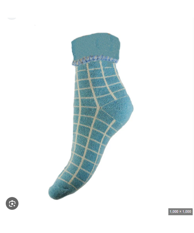 Wool Blend * Green & Cream Check Cuff Socks