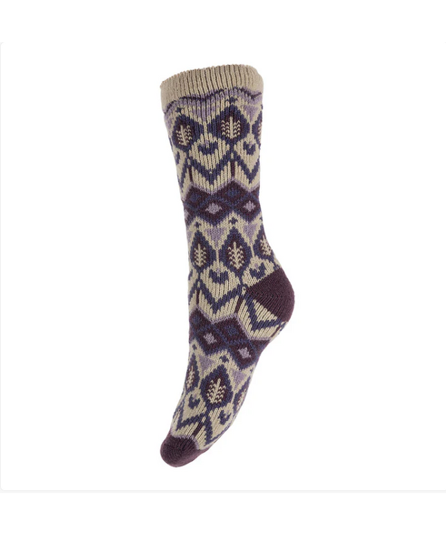 Wool Blend * Purple and Fawn Patterned Thermal Socks