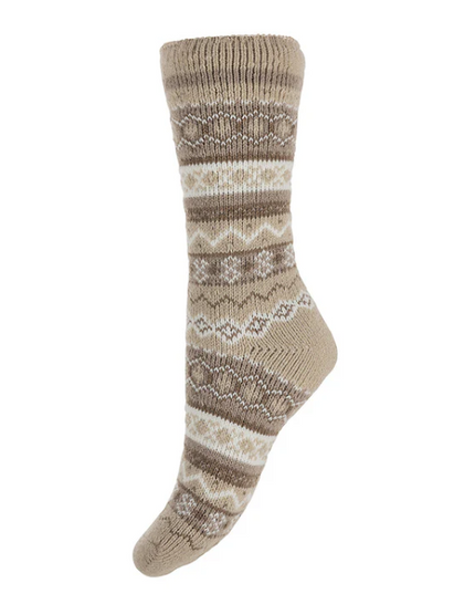 Wool Blend * Beige Patterned Thermal Socks
