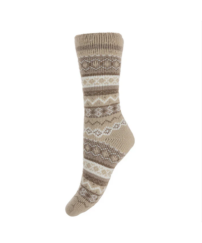 Wool Blend * Beige Patterned Thermal Socks