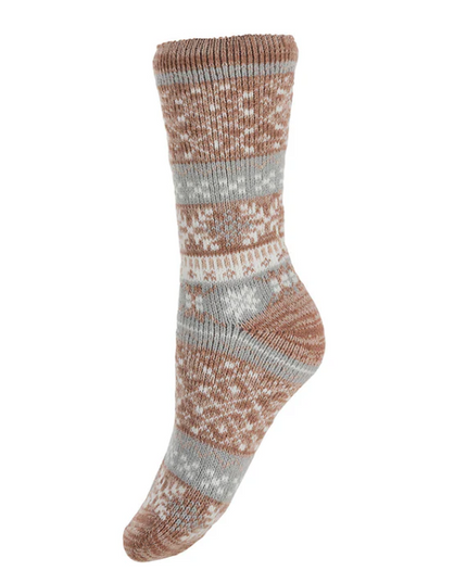 Wool Blend * Grey and Pink patterned Thermal Socks