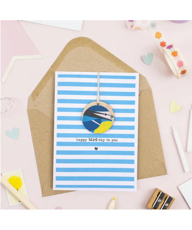Bird Birthday Card - with Wooden Keepsake