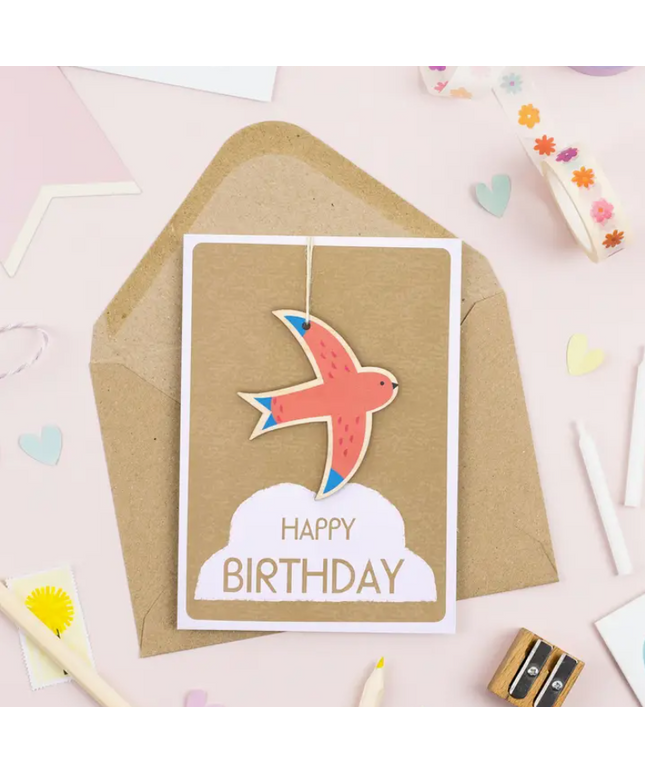 Birthday Bird Card - Wooden Keepsake