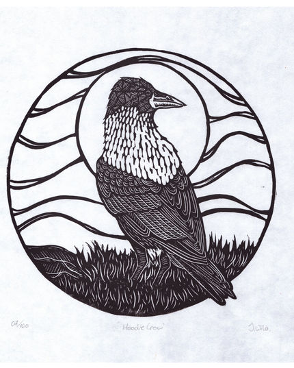 Hoodie Crow Lino Art - Judith Wild