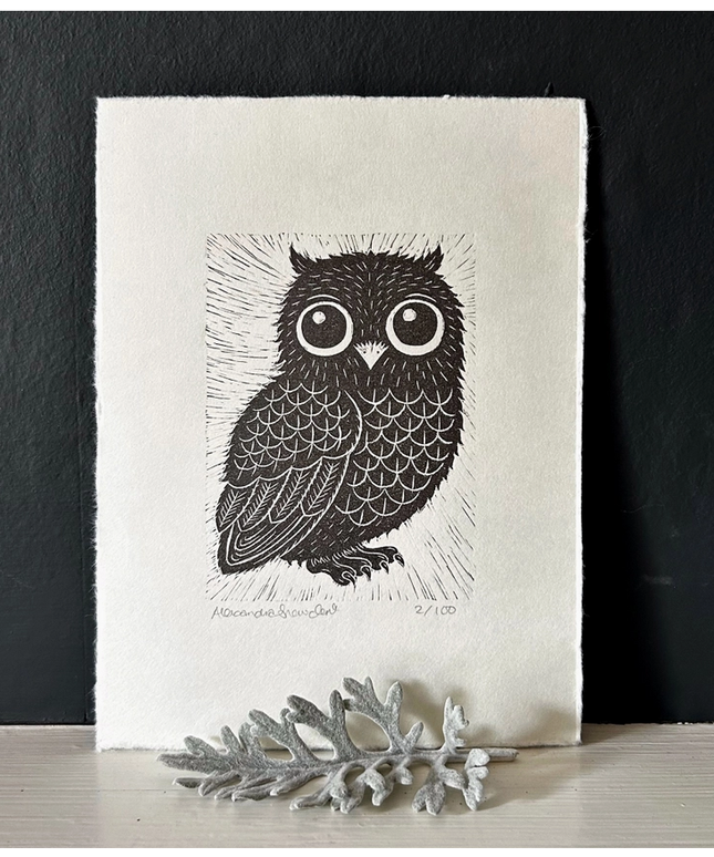 Limited Edition Original Black and White Owl Print
