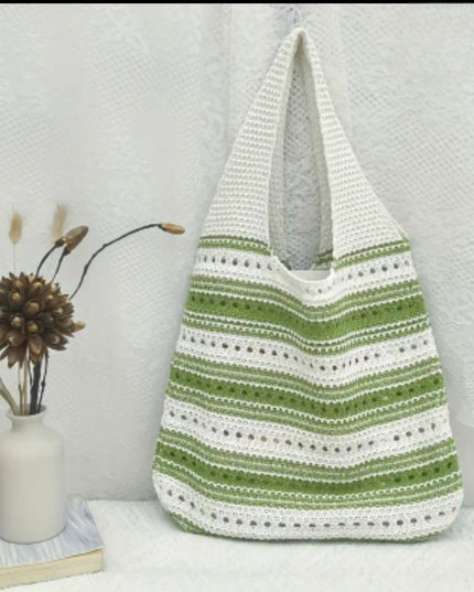 Two Tone Striped Crochet Bag - Green