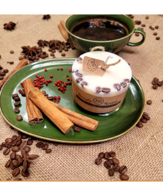 Scented Soy Candle With Coffee Beans - Cherry & Coffee