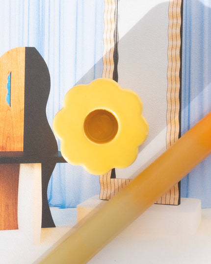 Helio Ferretti Retro Flower Candle Holder - Ceramic Yellow