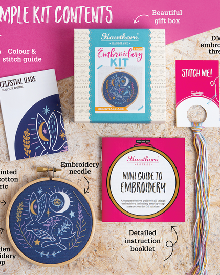 Celestial Wolf Mini Embroidery Kit | Beginner Craft Kit