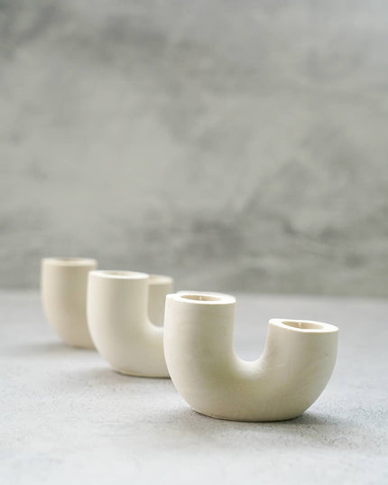 U Shape Dinner Candle Holder - Handmade pieces Baby Blue