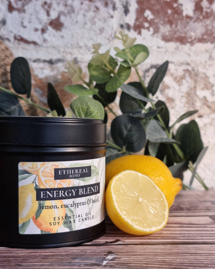 Soy Wax Candle * Energy Blend* Lemon, Eucalyptus & Basil