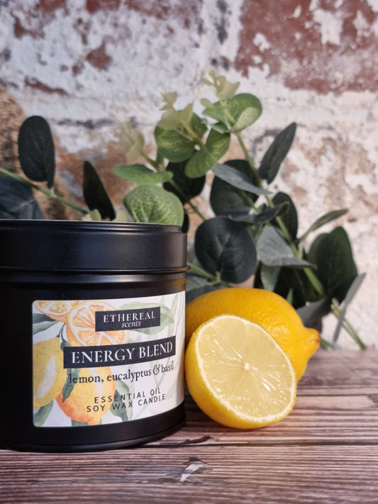 Soy Wax Candle * Energy Blend*  Lemon, Eucalyptus & Basil
