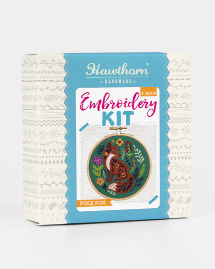 Folk Fox Mini Embroidery Kit | Beginner Craft Kit for Adults