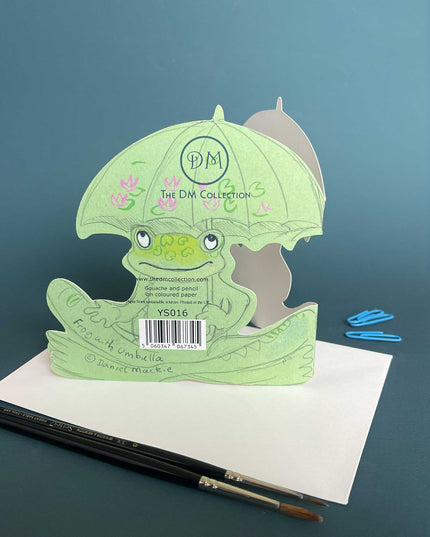 Frog with Umbrella - Die Cut Greetings Card