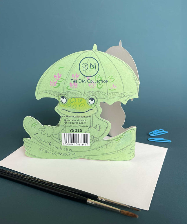 Frog with Umbrella - Die Cut Greetings Card