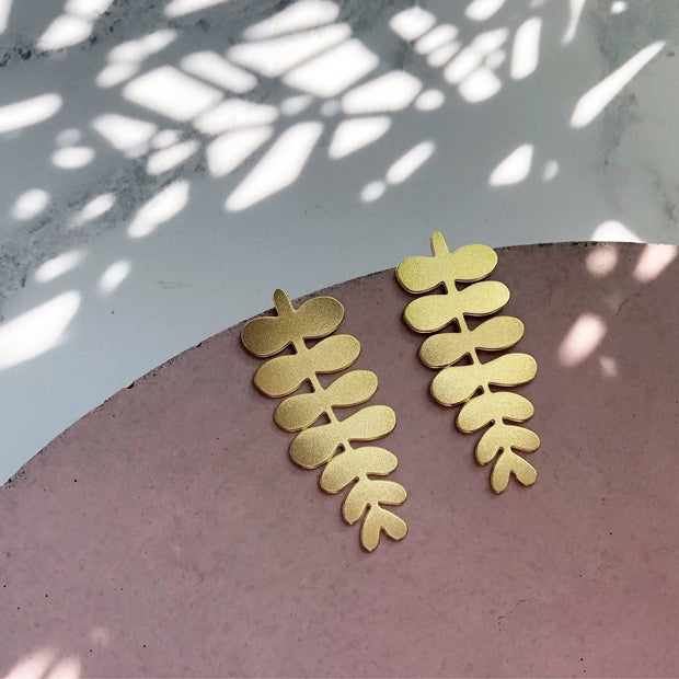Gold Branch Leaf Stud Earrings