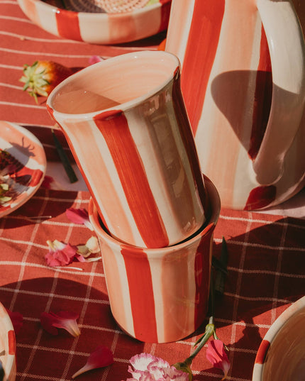 Artisanal Ceramic Mug Sweetheart Stripes Pottery Cup 250ml