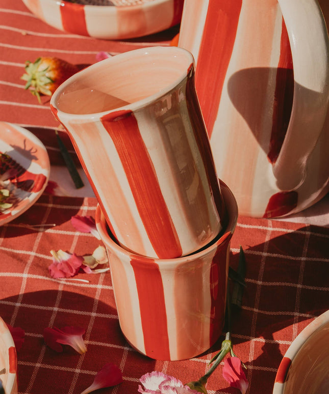 Artisanal Ceramic Mug Sweetheart Stripes Pottery Cup 250ml