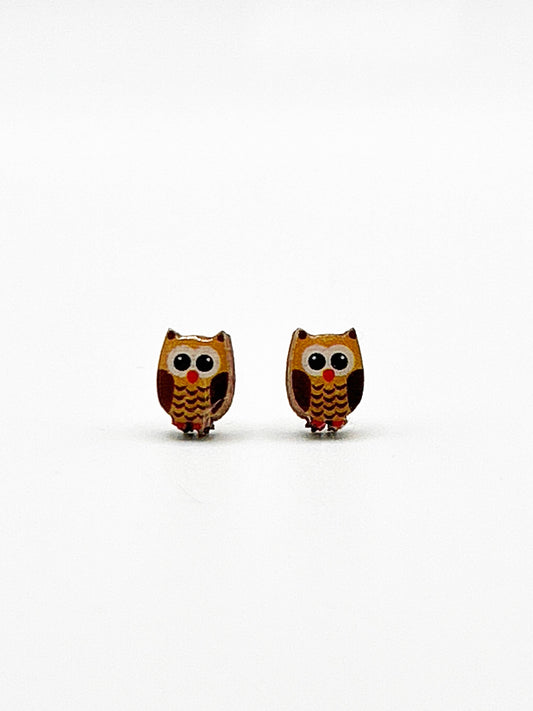 Wooden Wise Old Owl Earrings