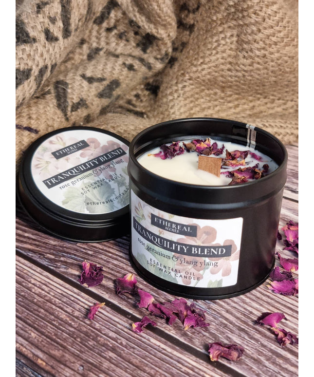 Soy Wax Candle *Tranquillity Blend* Rose Geranium & Ylang Ylang