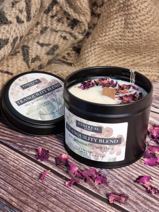 Soy Wax Candle *Tranquillity Blend* Rose Geranium & Ylang Ylang