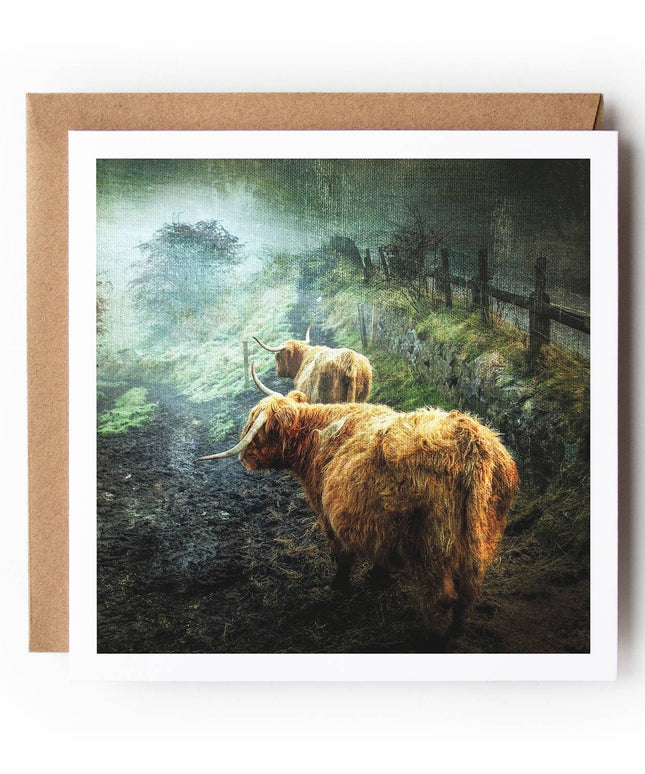 Morning Stroll-Highland Cow Textured Card