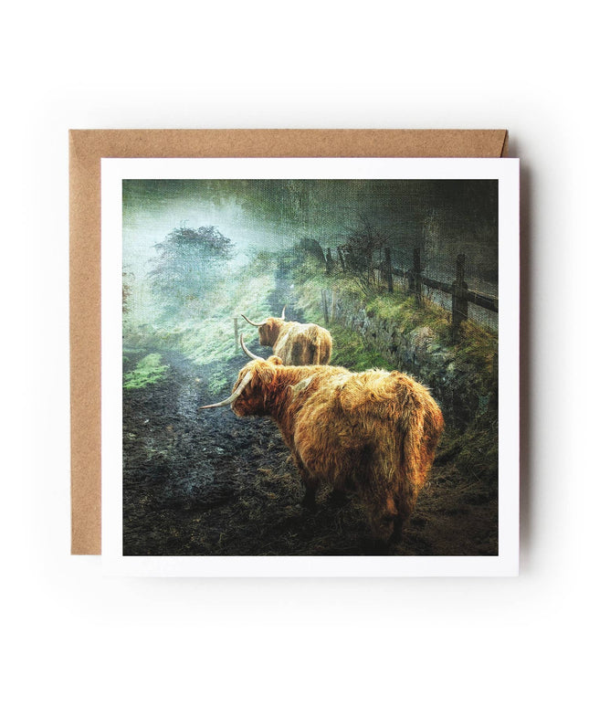Morning Stroll-Highland Cow Textured Card