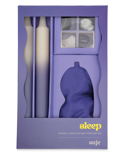 Saje Sleep Candle, Crystal & Eye Mask Set - Includes Two Candles and Four Crystal Stones