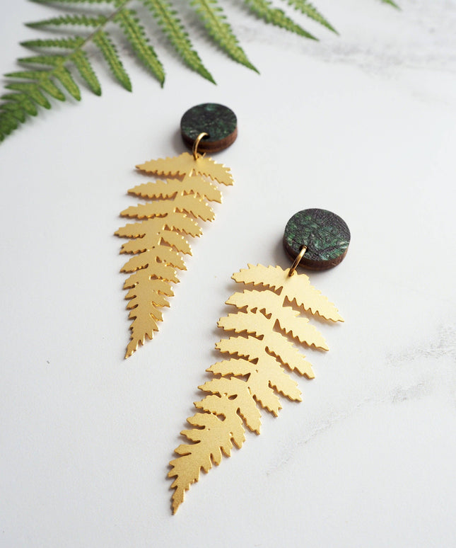 Gold Fern Statement Drop Earrings