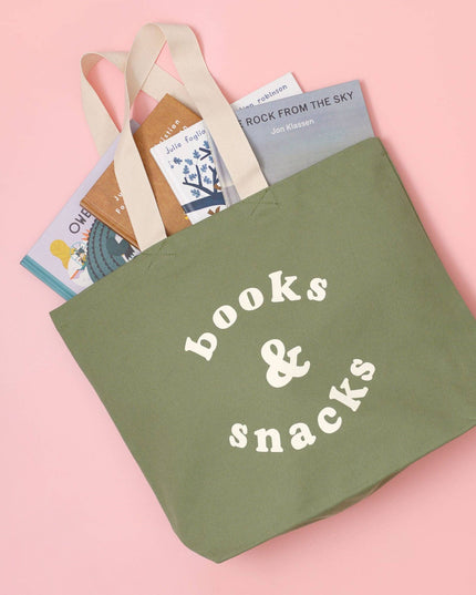 Books & Snacks - Olive Green Canvas Tote Bag