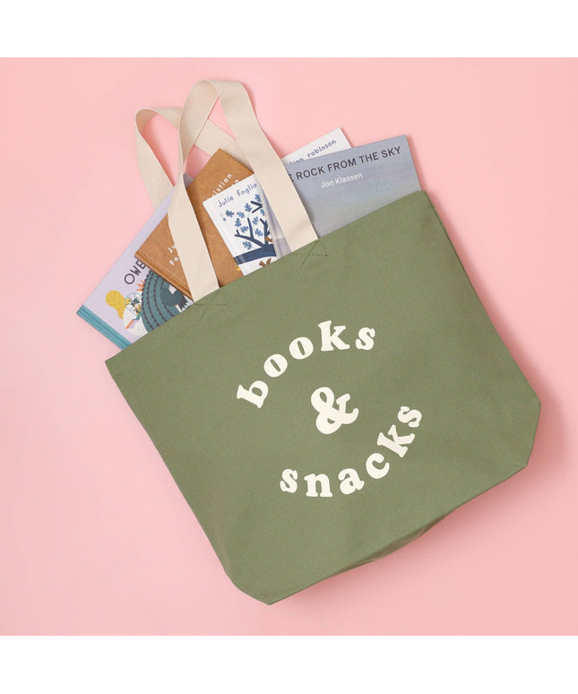 Books & Snacks - Olive Green Canvas Tote Bag