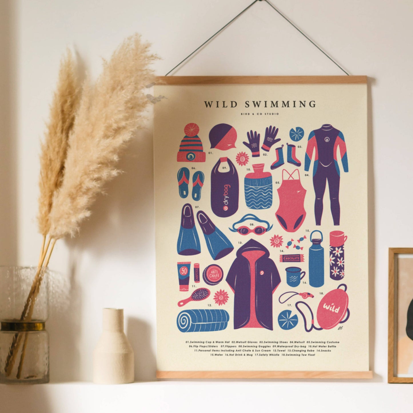 Wild Swimming Kit Essentials | Retro Adventure Art Print