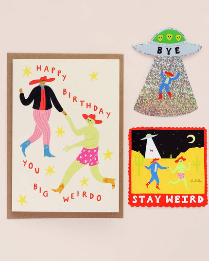 Big Weirdo Birthday Card | Funny Card With Alien And Cowboy