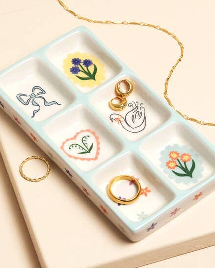 Blue Floral Ceramic Trinket Tray