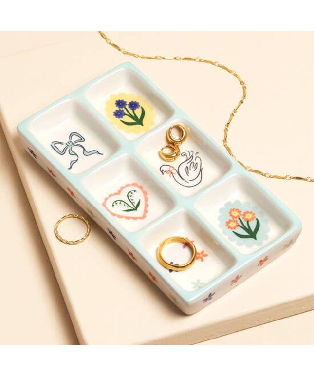 Blue Floral Ceramic Trinket Tray