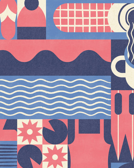 Wild Swimming Adventure | Modern-Retro Geometric Art Print