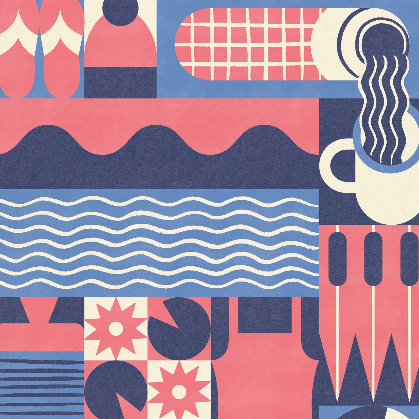 Wild Swimming Adventure | Modern-Retro Geometric Art Print