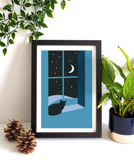 Watching Through The Night, Cat Print