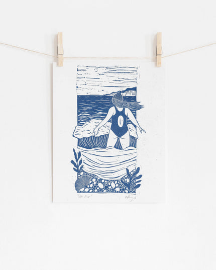 Sea Air Riso Print *swimmer, sea swim, windy, nature, woman*