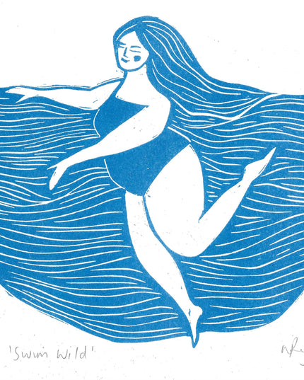 Swim Wild Riso Print *swimming, curvy art, swimmer, sea*