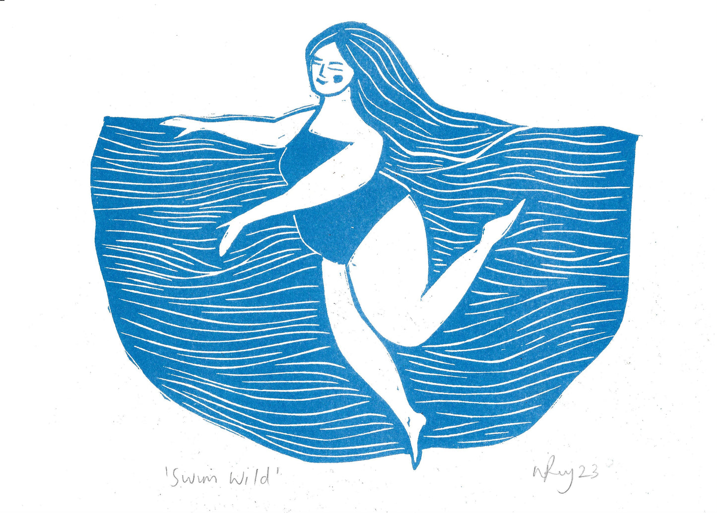 Swim Wild Riso Print *swimming, curvy art, swimmer, sea*
