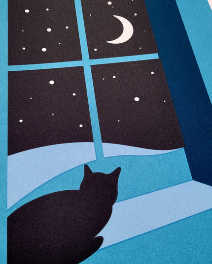 Watching Through The Night, Cat Print