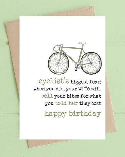 Cyclists Biggest Fear - Humorous Greetings Card