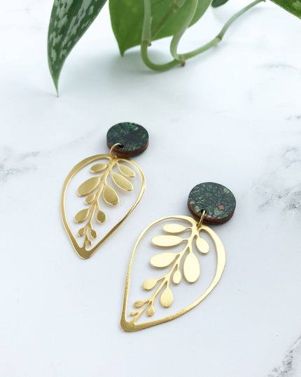 Gold Calathea Makoyana Drop Studs
