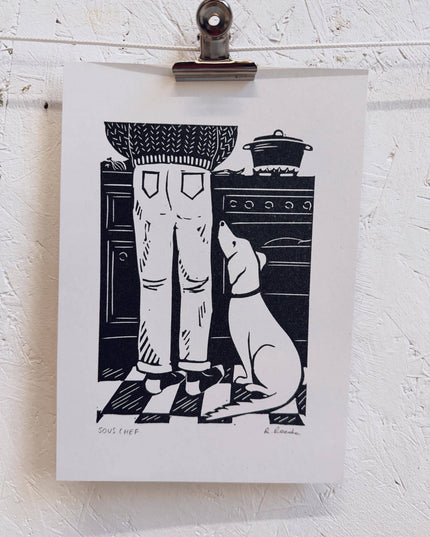 Sous Chef Risograph Print - A5 print - dog kitchen art