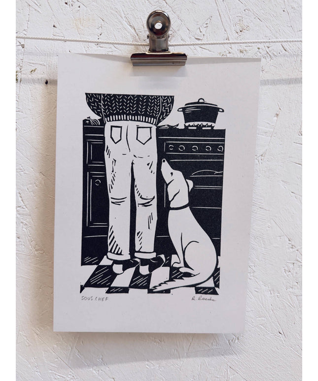 Sous Chef Risograph Print - A5 print - dog kitchen art