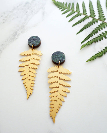 Gold Fern Statement Drop Earrings