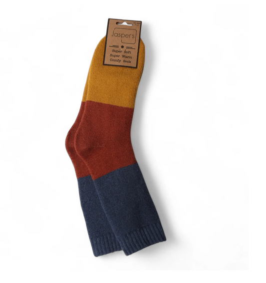 Bold Colour Block Super Cosy Men’s Socks - Red Heel