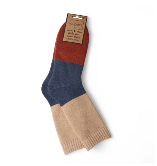 Bold Colour Block Super Cosy Men’s Socks - Blue Heel